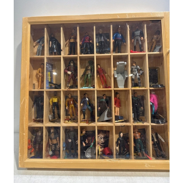 Collection of Star Trek Deep Space Action Figures in a Wood Frame