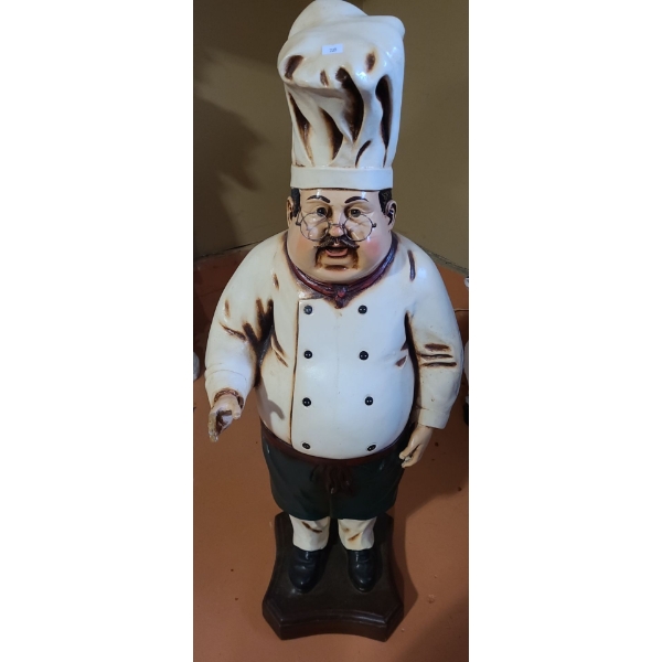Painted Resin Chef Statue 44 T, 11 Diameter Base
