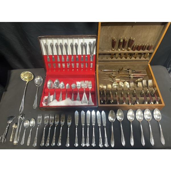 Martin 90 Silverplate, FPF 100, and Antique G.P Brass & Mahogany Cutlery Sets