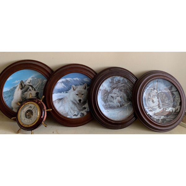 Nautical Themed Barometer w/ Collection of Bradford Exchange Wolf Plates 