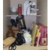 Image 1 : Contents of Cupboard: Espresso Machine, Knife Set, Blender, Plastic Serving Basket and More!