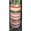 Image 2 : Pair of Striped Ceramic Vases  4" Diameter Top, 14 T w/ Artificial Flowers and Grass