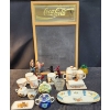Image 1 : Coca-Cola Mirror Chalkboard, Louis Dionne Figurines, and Assorted Tableware