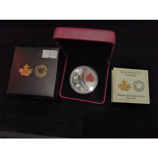 RCM 2014 Five Blessings Fine Silver 99.99 Coin 31.39g