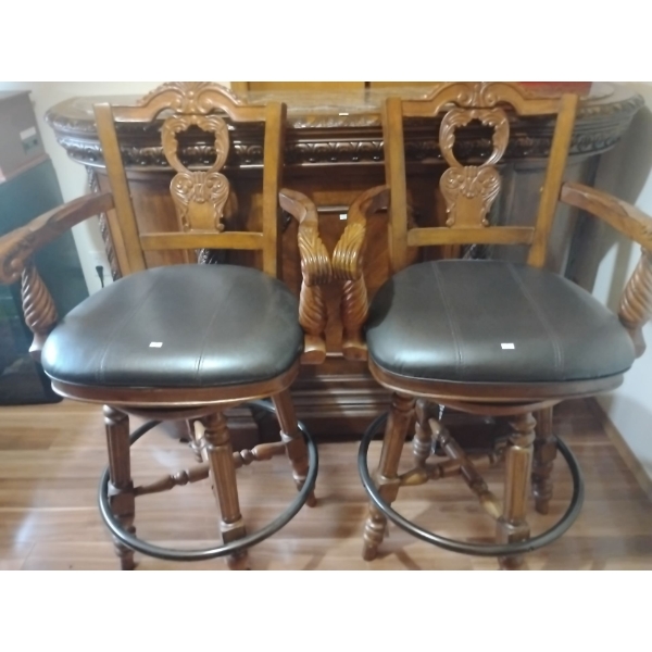 Micheal Amini Contemporary Home Bar Stools x2  Wood Carved W/ Beautiful Details 47 T, 26 W, 20 D