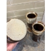Image 3 : Vintage beaver flats pottery, a small lidded canister with 2 goblets . In brown tones
