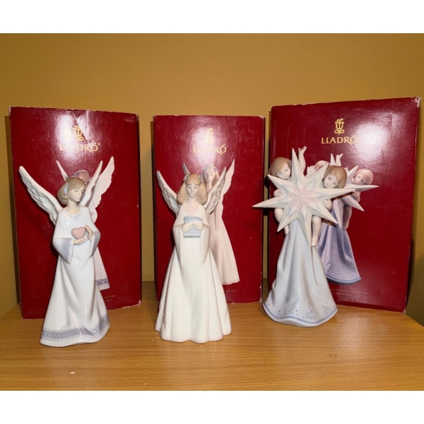 Lladro Angels: Holding Heart 8.5 T, Holding Book 9 T, Holding Star 10 T 