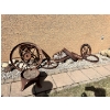Image 1 : Collection of Antique Tractor Wheels all Cast Iron also includes pulleys and cast-iron base