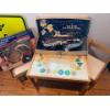 Image 1 : children’s table with two chairs, alphabet and numbers as well as a kids play plastic silver saxopho