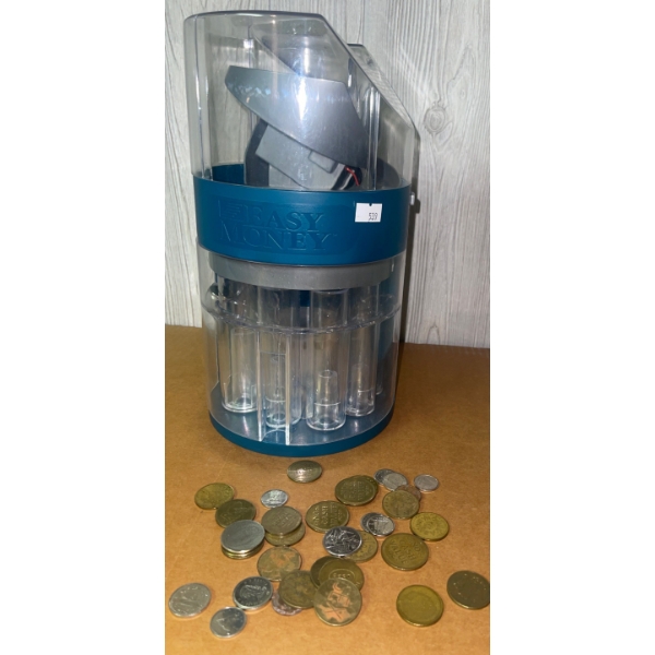 Easy Money Coin Bank/ Storage Container For Change w/ Assorted Coins & Tokens