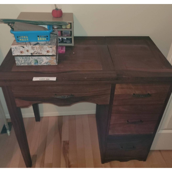 Wooden Sewing Desk with Storage Drawers and Organizer