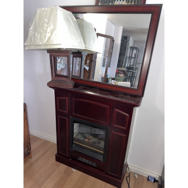 Electric Fireplace with Mirror and Lamp