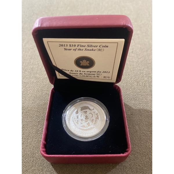2013 Canadian $10 Fine Silver Coin 'Year of the Snake' in Case