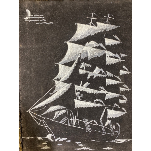 Black Velvet Painting Of Sailing Ship