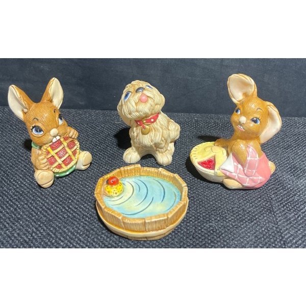 Pendelfin's Collectible Figurines-- Bunnies & Puppy w/Pond
