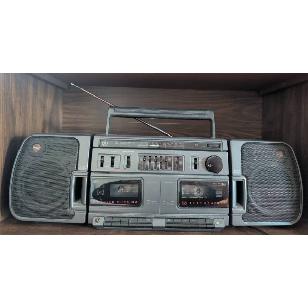 GE Boombox Dual Cassette Player with AM/FM Radio and Bass Boost