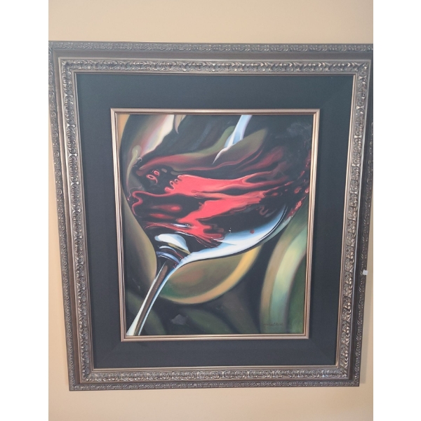 Red Wine Glass Print, Paint on Canvass by "Jonathan" 33 X 36 