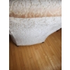 Image 6 : Vintage Upholstered Armchair With Rose-Embossed Pattern and Wooden Detailing