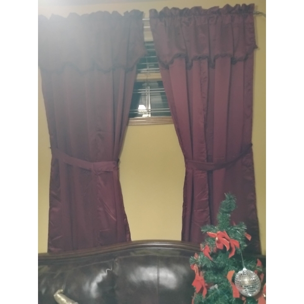 Decorative Maroon Curtain Set 4 Panels w/ Valence & 4 Ties