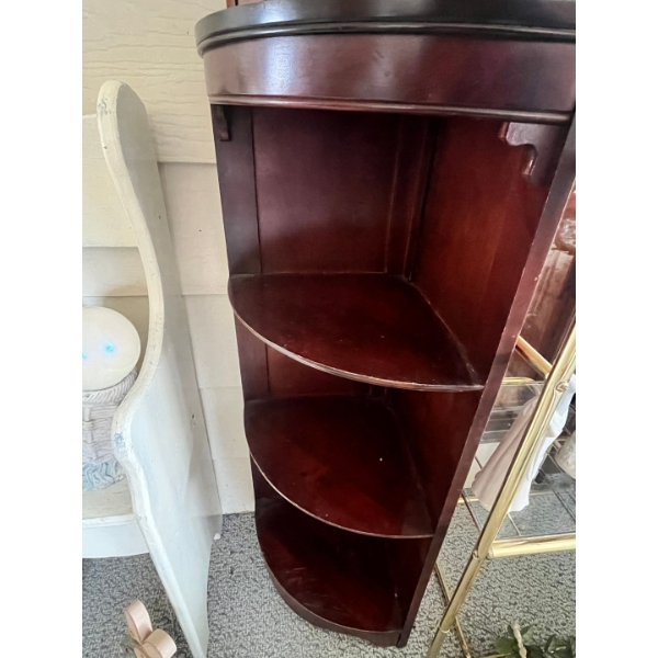 2 x vintage (appears) mahogany corner bookcase or curio cabinet