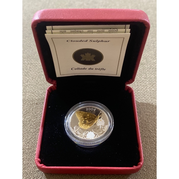 2004 Canadian 50-Cent Silver Coin Featuring Clouded Sulphur Butterfly