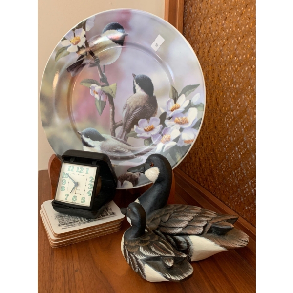 Royal Elfreda 'British Bird' Collectable Plate w/ Hand Carved Ducks & More