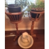 Image 1 : Pair of Wooden Planters w Fern & Jade plant.   Wash Basin & Pitcher