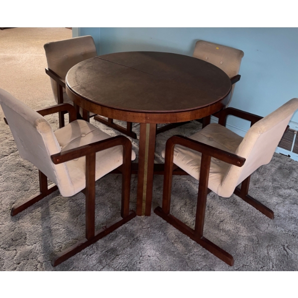 Large Wooden Round Kitchen Table w/ Six Chairs  52" diameter 36"tall