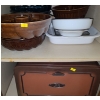 Image 1 : Contents of Cupboard: Pans, Large Blue Glass Bowl, Vintage Breadbox 16 W, 11 D, 10 T and More!