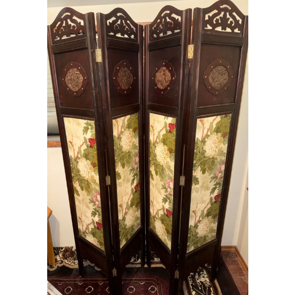 Mahogany Oriental Style 4 Panel Screen Room Divider - Over 6 ft Tall