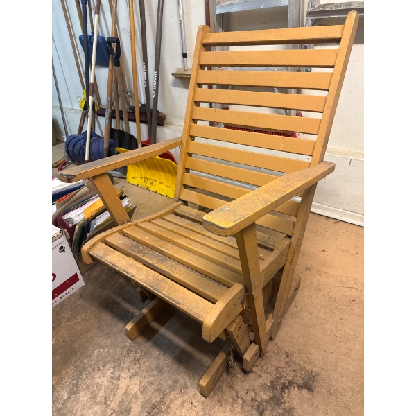 Wooden Slat-Back Glider Chair with Rocking Mechanism