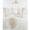 Image 4 : Vintage Federal Glass Iridescent White Milk Glass Beer Steins, Featuring An Embossed Colonial Tavern