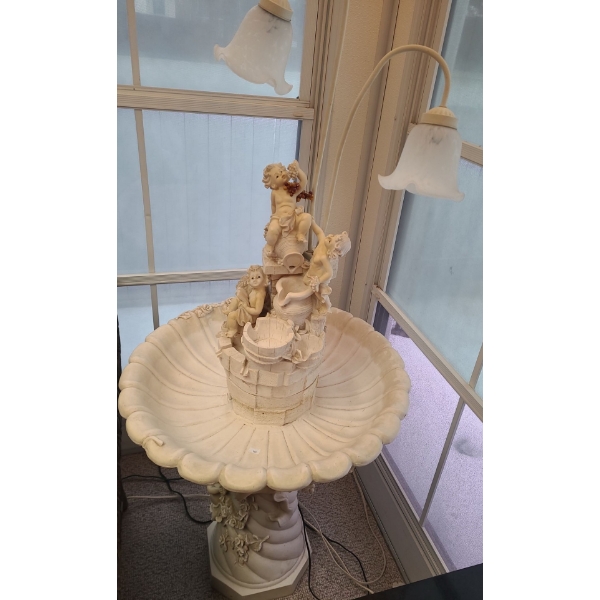 Cherubs with Grapes Resin Fountain with Glass Shade Lights 60 T, 24 Diameter at Bowl