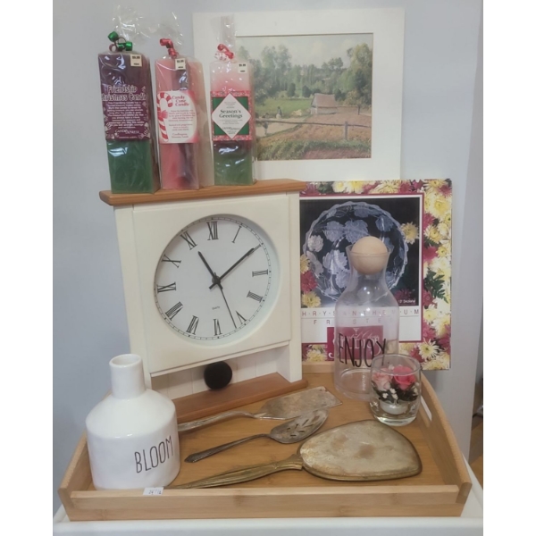 Decorative Wooden Tray Clock  Serving Dish  Friendship Candles & More