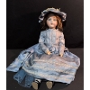 Image 1 : 1916 German Porcelain Doll in Blue Satin Dress with Hat