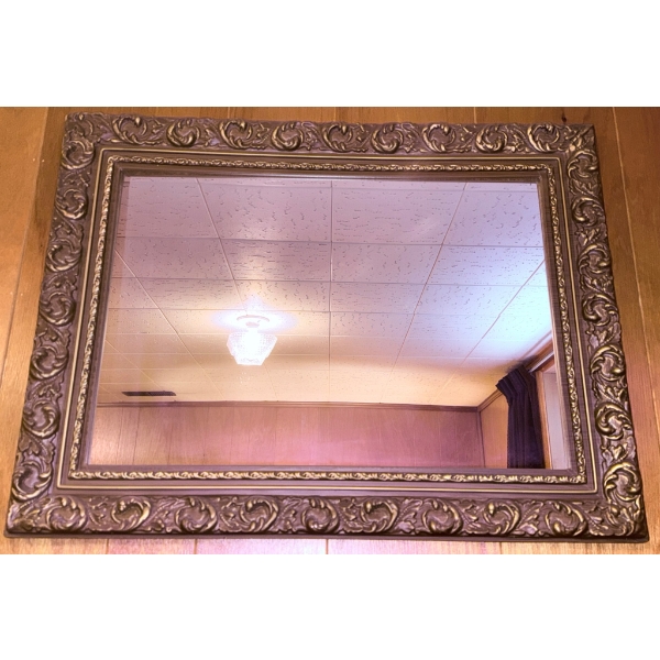 Rectangular Ornate Framed Wall Mirror with Decorative Details