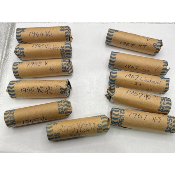 11 Rolls of Canadian Nickles, Various Years