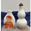 Image 2 : Porcelain Snuff Bottles (one with spoon, one missing lid) 2.25H & 3H