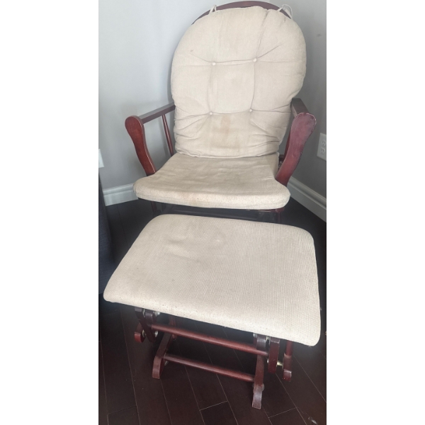 Upholstered Vintage Oak Glider w/ Ottoman 