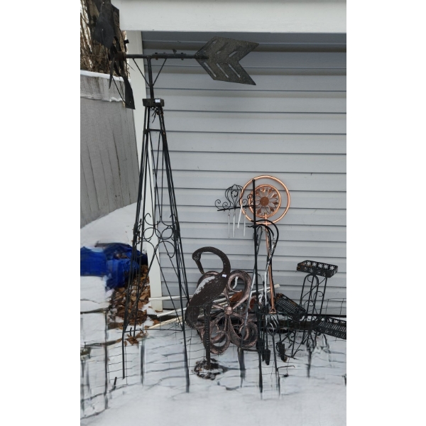 Architectural Metal Wind Tower 72 T (Some Surface Rust and 1 Blade Loose) and Other Metal Decor