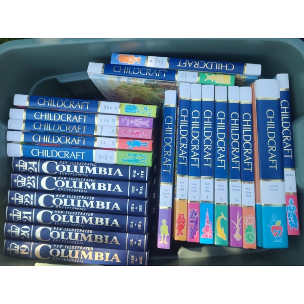 Bin of Educational Books: Childcraft, New Illustrated Columbia Encyclopedia 