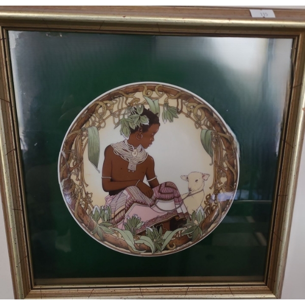 Shadowbox w/ Plate of Child and Lamb 13 X 13
