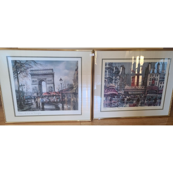 Paris: L'Arc de Triomphe and Le Moulin Rouge Prints 19 X 16, Framed Under Glass 