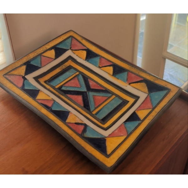 Ester Mahlangu - South African Painted Pottery Tray (1931) 10"Long