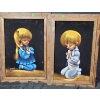 Image 1 : Black Velvet Paintings of Children Praying, 21x14 Inches