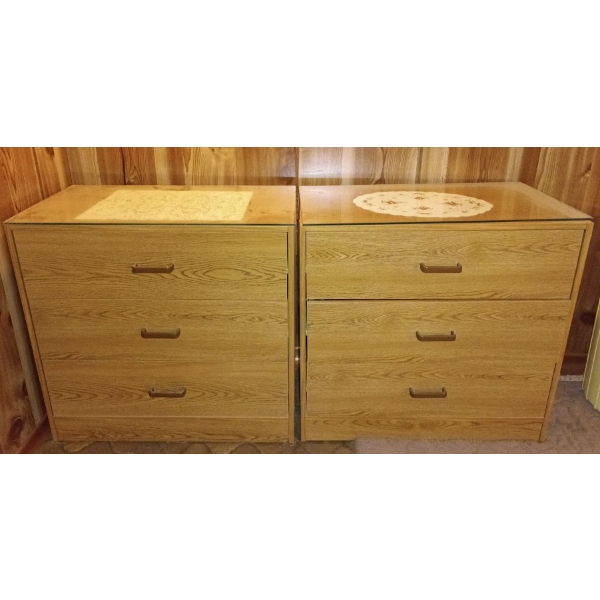 Two Three Drawered Wooden Dressers