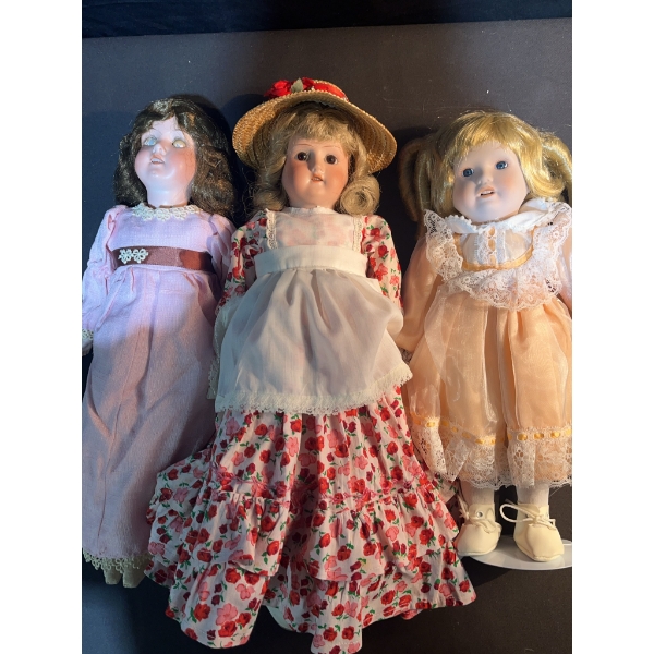 Porcelain Doll Trio in Period Dresses