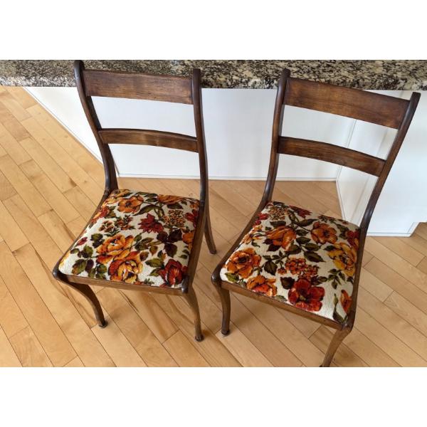 Pair of  Vintage Wooden & Cloth Chairs - 31T Each 