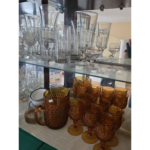 Amberware Pitcher plus 6 Goblets &  Assorted Glassware