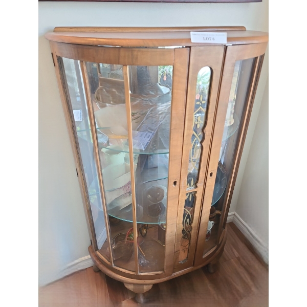 Vintage Wood and Glass 3 Shelf Cabinet 30 w 12 d 46 h